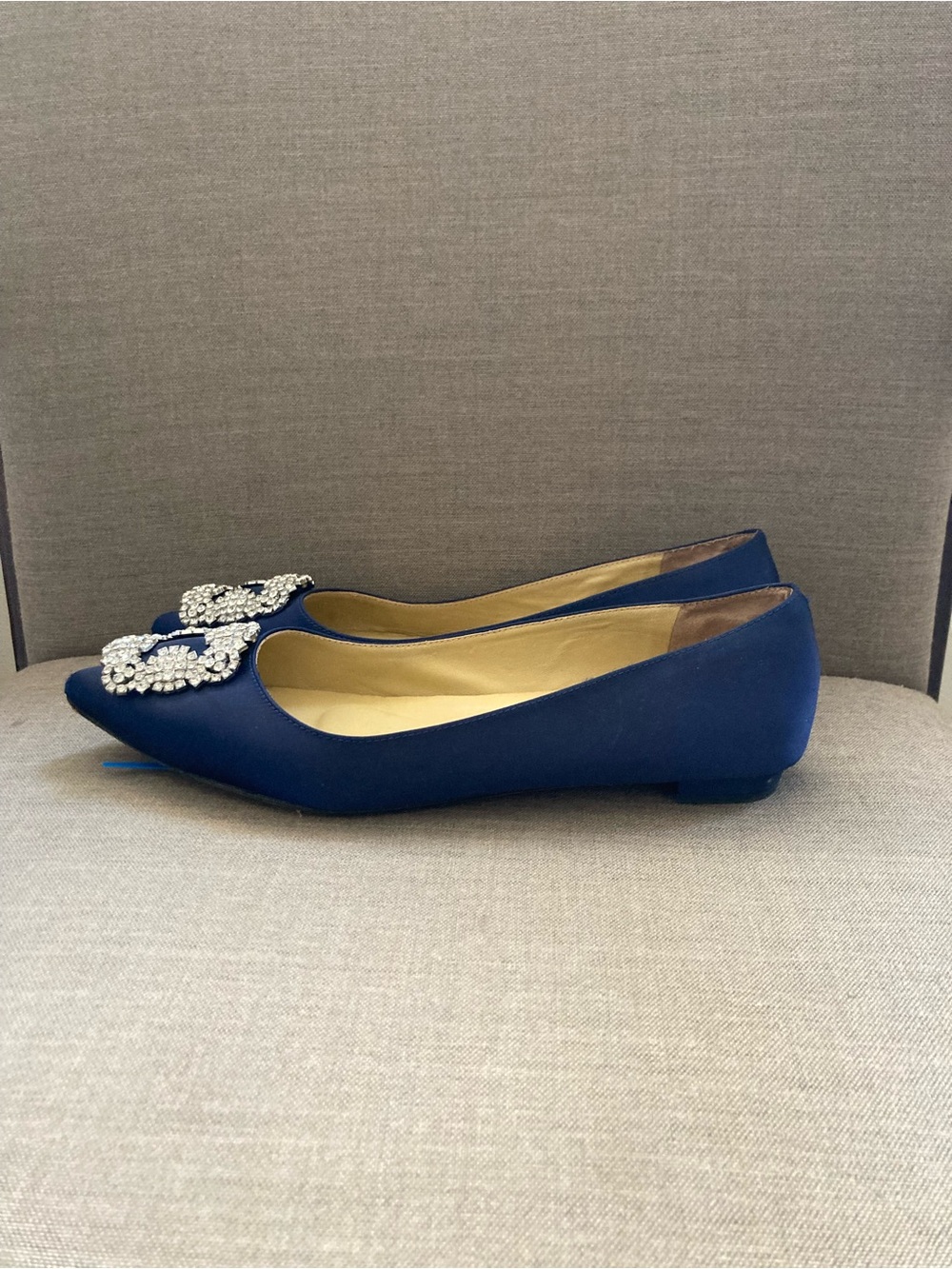 Manolo Blahnik Cobalt Blue Satin Flats with Crystal Buckle - Picture 3 of 6